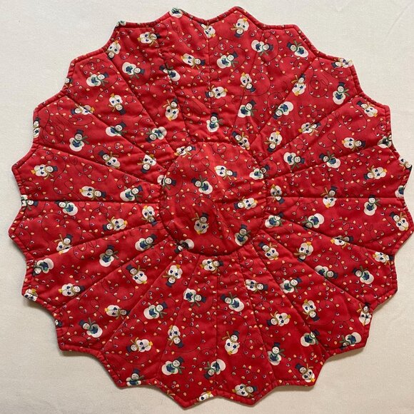 Mini Christmas Tree Skirt Holiday Decoration Xmas Decor Quilted Snowmen - Picture 2 of 5